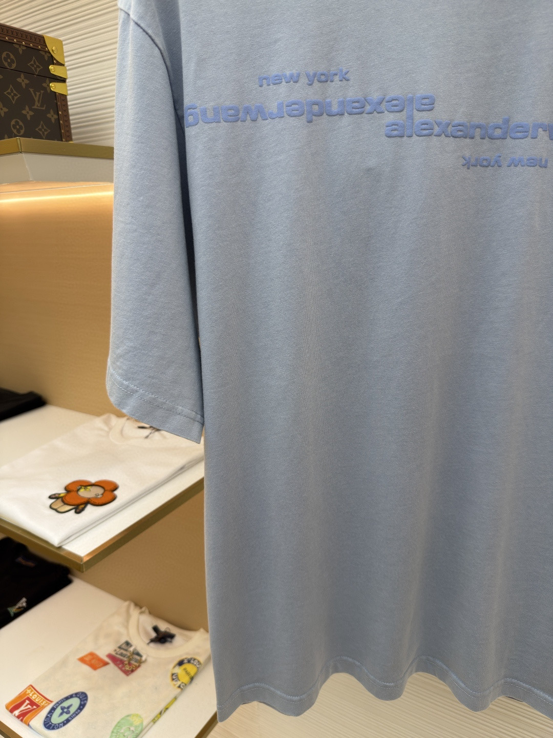 Alexander Wang 亚历山大王 发泡绒面字母水洗做旧圆领T恤 短袖 夏款 蓝色 绿色 A0 UCC3261926
