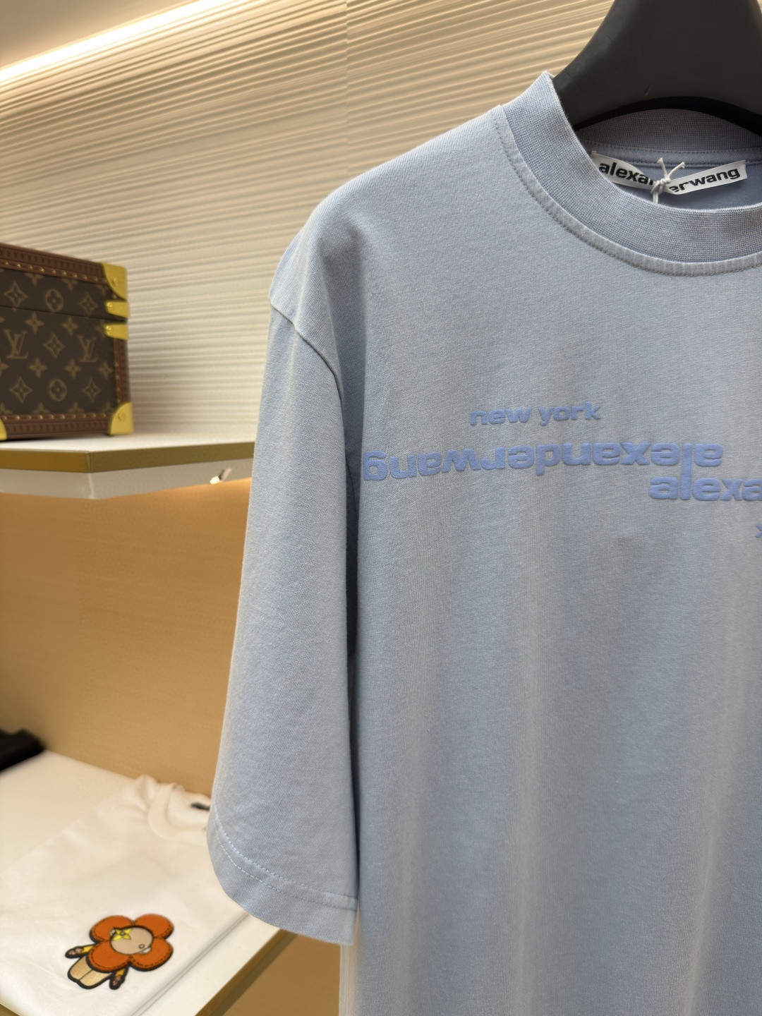 Alexander Wang 亚历山大王 发泡绒面字母水洗做旧圆领T恤 短袖 夏款 蓝色 绿色 A0 UCC3261926