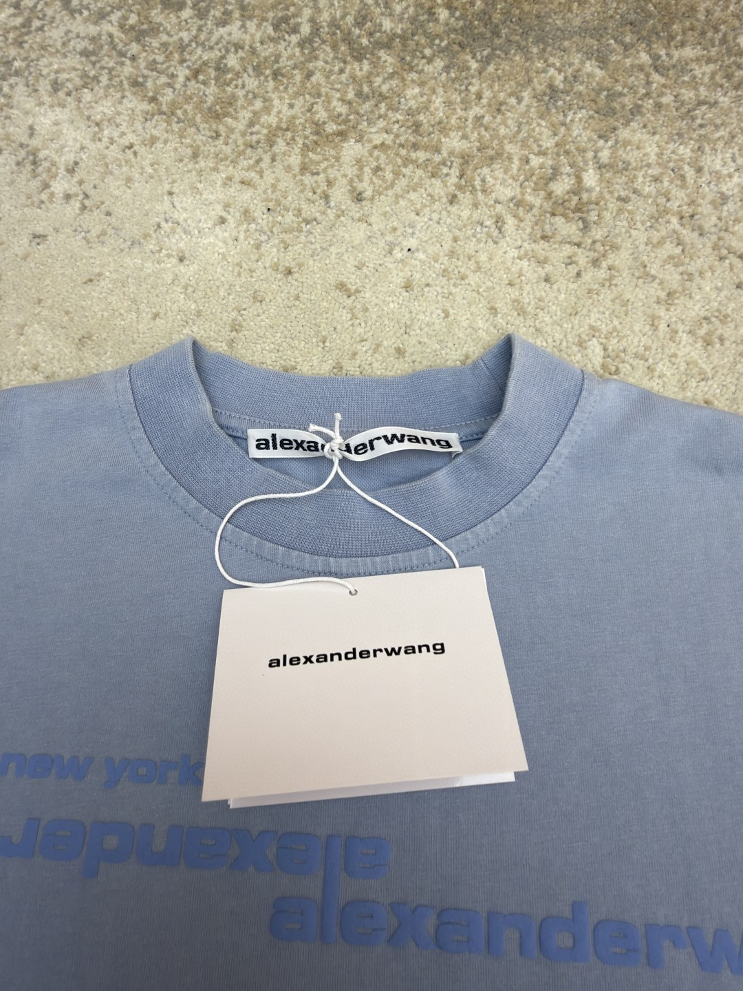 Alexander Wang 亚历山大王 发泡绒面字母水洗做旧圆领T恤 短袖 夏款 蓝色 绿色 A0 UCC3261926