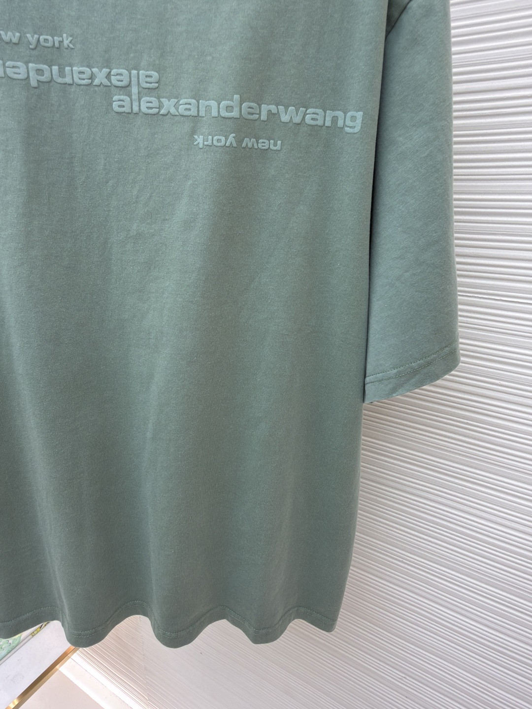 Alexander Wang 亚历山大王 发泡绒面字母水洗做旧圆领T恤 短袖 夏款 蓝色 绿色 A0 UCC3261926