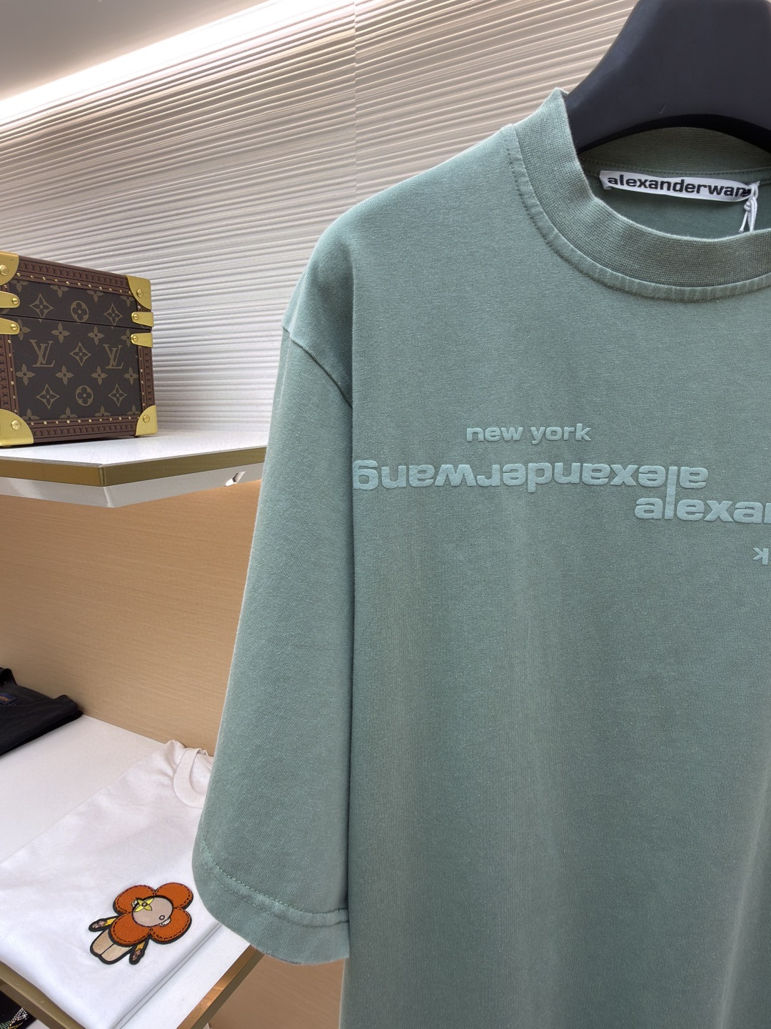 Alexander Wang 亚历山大王 发泡绒面字母水洗做旧圆领T恤 短袖 夏款 蓝色 绿色 A0 UCC3261926