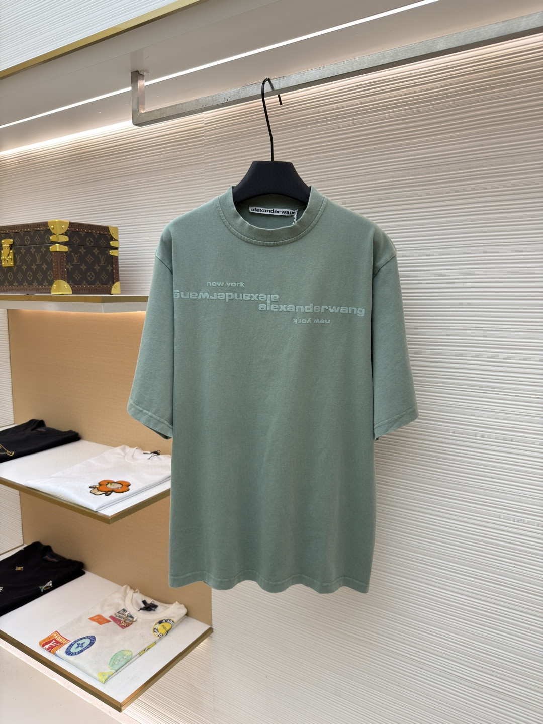 Alexander Wang 亚历山大王 发泡绒面字母水洗做旧圆领T恤 短袖 夏款 蓝色 绿色 A0 UCC3261926