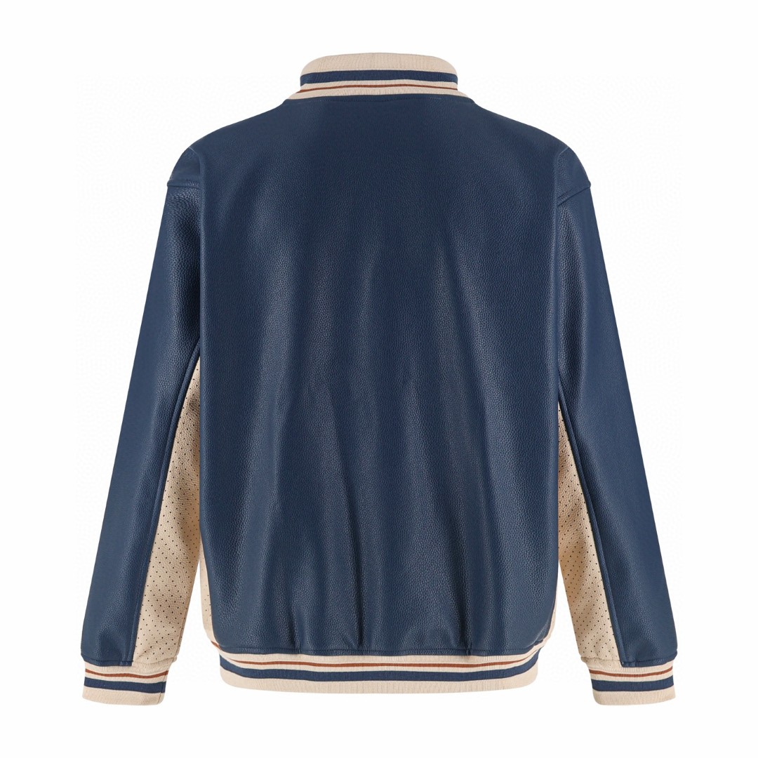 LOUIS VUITTON 路易威登 荔枝皮拼接撞色棒球服外套 夹克 蓝色 C0 1AK6UZ