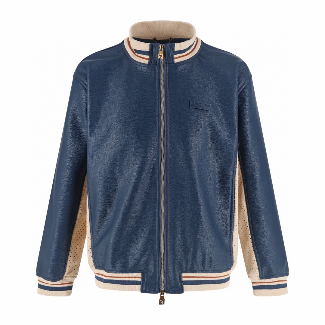 LOUIS VUITTON 路易威登 荔枝皮拼接撞色棒球服外套 夹克 蓝色 C0 1AK6UZ
