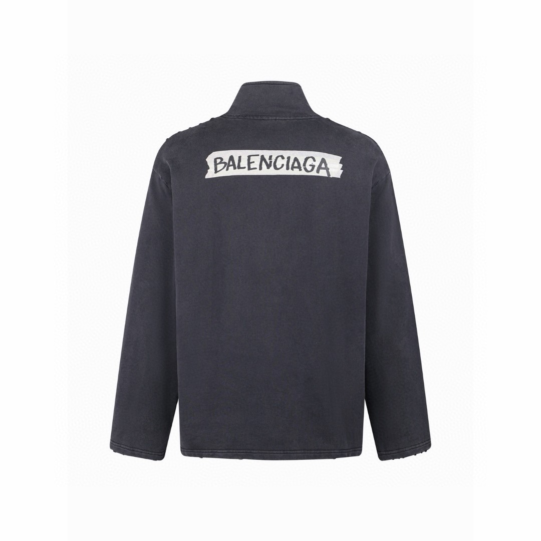 Balenciaga 巴黎世家 胶带logo印花半拉链卫衣 外套 长袖 黑色 B0 850438TTVL71041