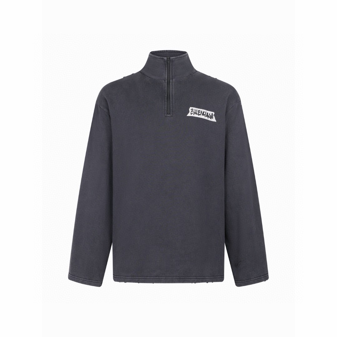 Balenciaga 巴黎世家 胶带logo印花半拉链卫衣 外套 长袖 黑色 B0 850438TTVL71041