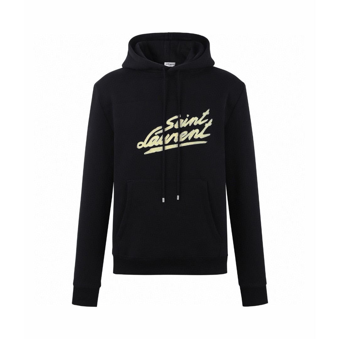 SAINT LAURENT 圣罗兰 logo印花连帽卫衣 外套 长袖 黑色 B0 677263YBVB21095