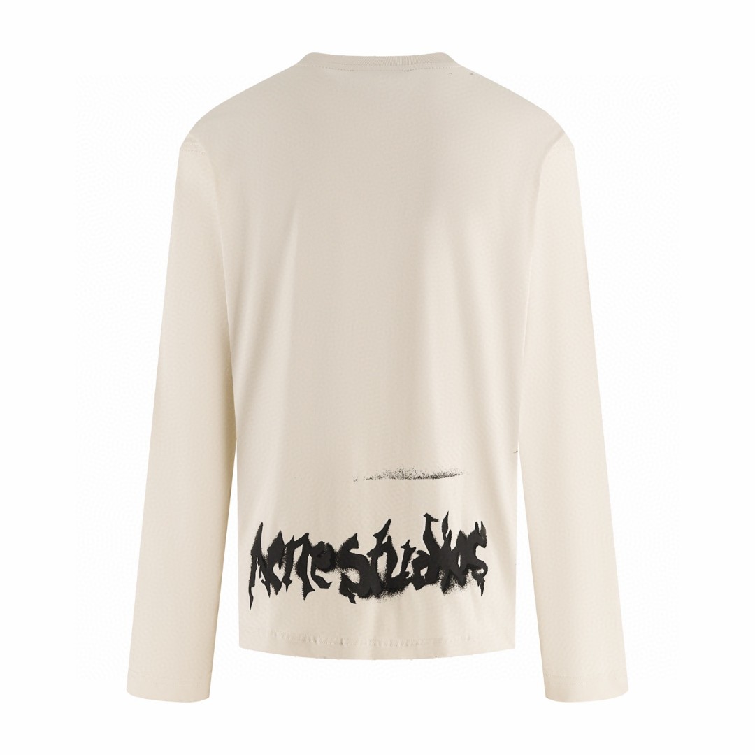 Acne Studios 喷绘哥特字母做旧圆领T恤 打底衫 长袖 白色 黑色 A5 CL0444-DC6