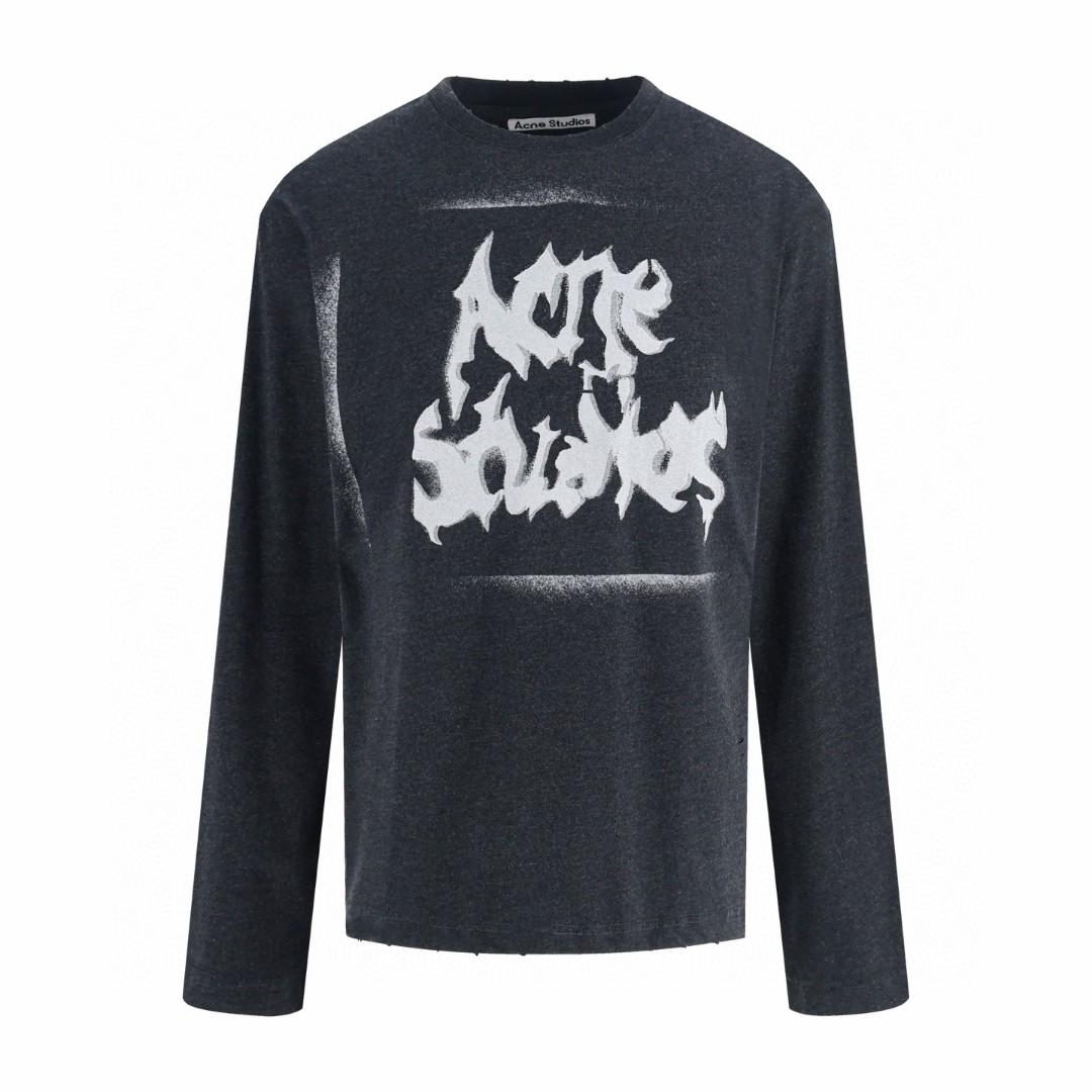 Acne Studios 喷绘哥特字母做旧圆领T恤 打底衫 长袖 白色 黑色 A5 CL0444-DC6