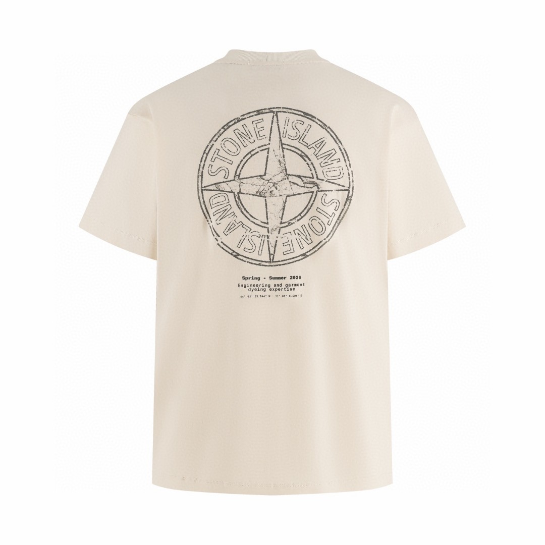 STONE ISLAND 石头岛 徽章印花圆领短袖 T恤 夏款 米杏色 黑色 A0 L1S152100001S0285-V0029