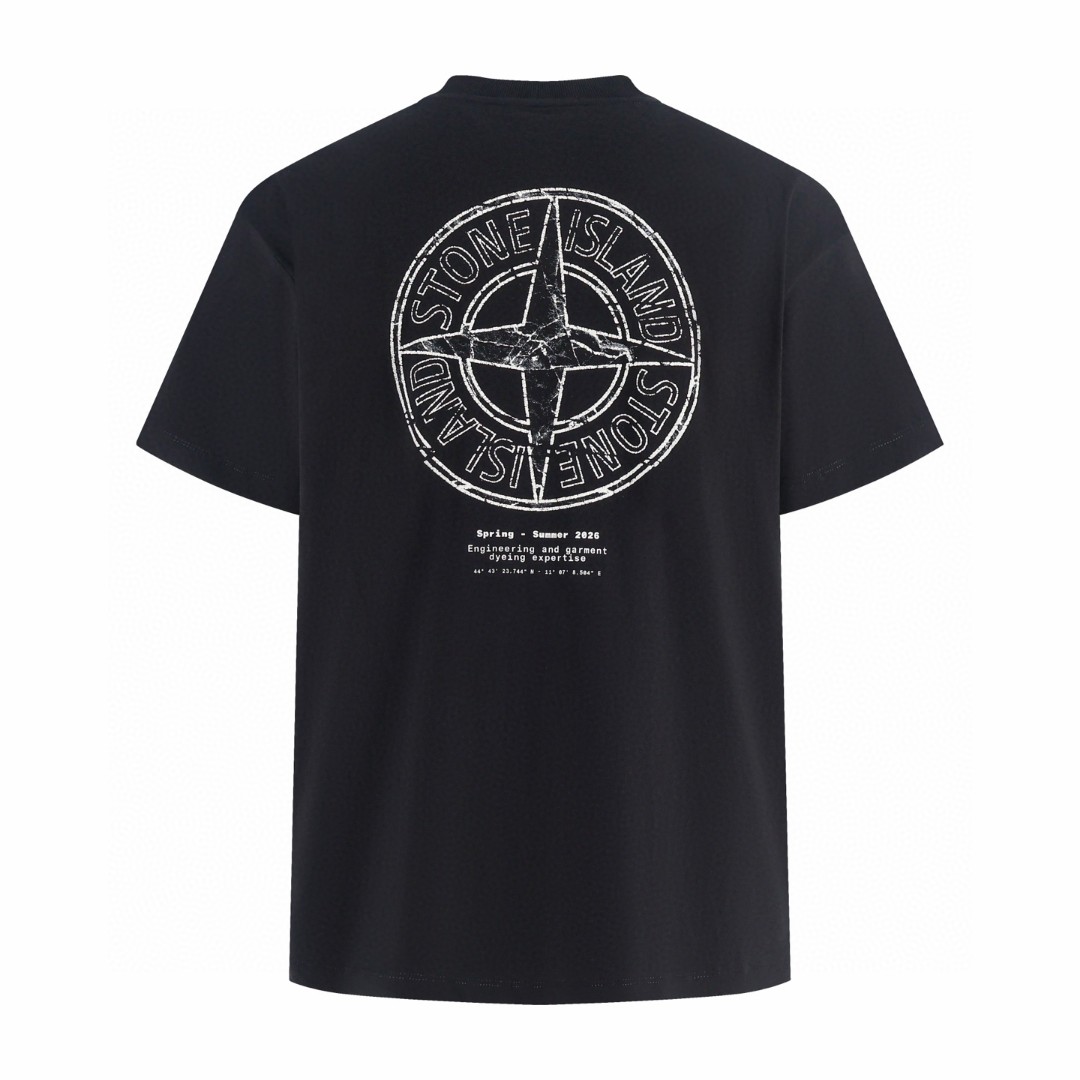 STONE ISLAND 石头岛 徽章印花圆领短袖 T恤 夏款 米杏色 黑色 A0 L1S152100001S0285-V0029