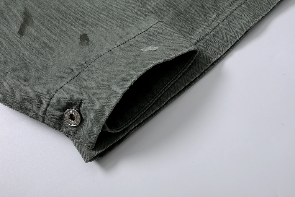 778# MADNESS 翻领 长袖 宽松 洗水做旧夹克外套 男女同款  绿色