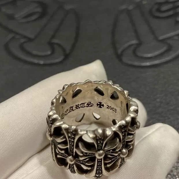 【正确版】925银  Chrome Hearts  CH 克罗心 戒指 墓葬黑钻  经典款 男女同款情侣对戒 