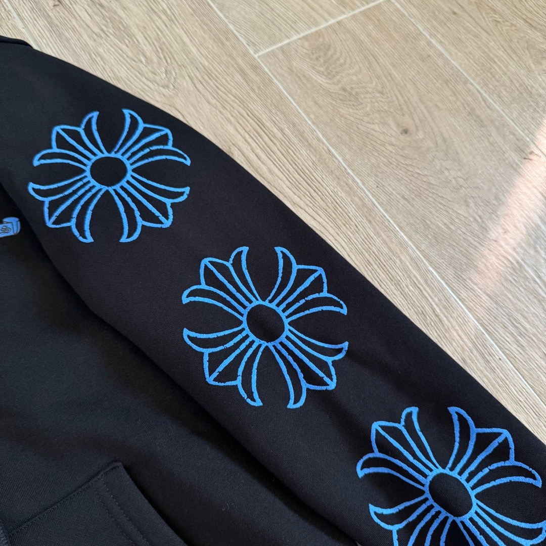 925纯银 Chrome Hearts 克罗心 经典马蹄花臂内里抓绒拉链卫衣 外套 长袖 中古蓝色 破裂 马蹄