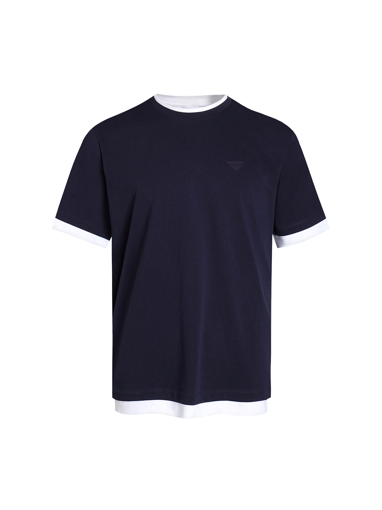 PRADA 普拉达 拼色假两件圆领 休闲夏季 短袖 T恤 黑色 蓝色A2 UJN912-11CD-F0124-S-OOO