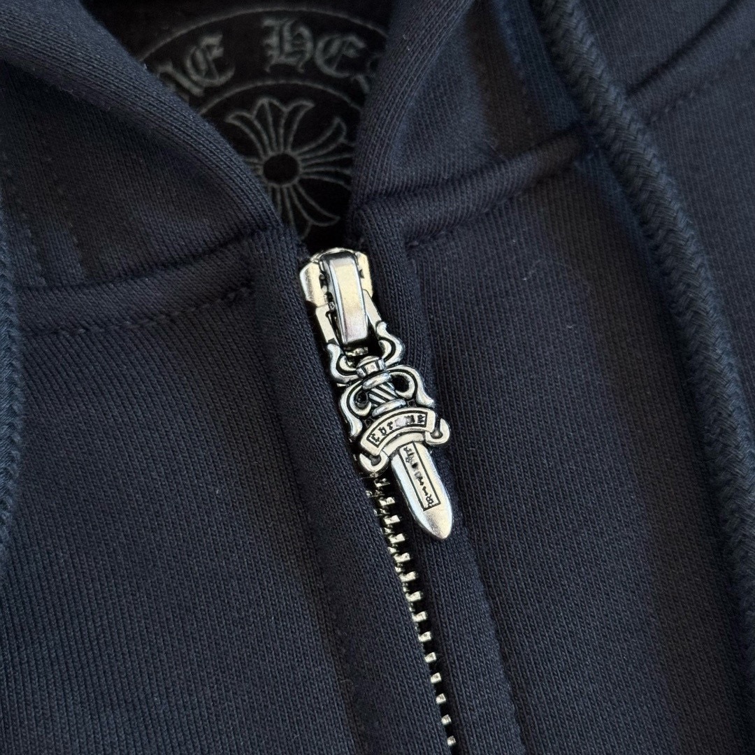 925纯银 Chrome Hearts 克罗心 经典马蹄花臂内里抓绒拉链卫衣 外套 长袖 中古蓝色 破裂 马蹄