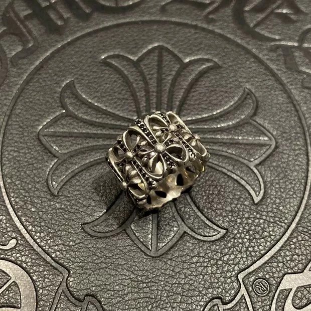 【正确版】925银  Chrome Hearts  CH 克罗心 戒指 墓葬黑钻  经典款 男女同款情侣对戒 