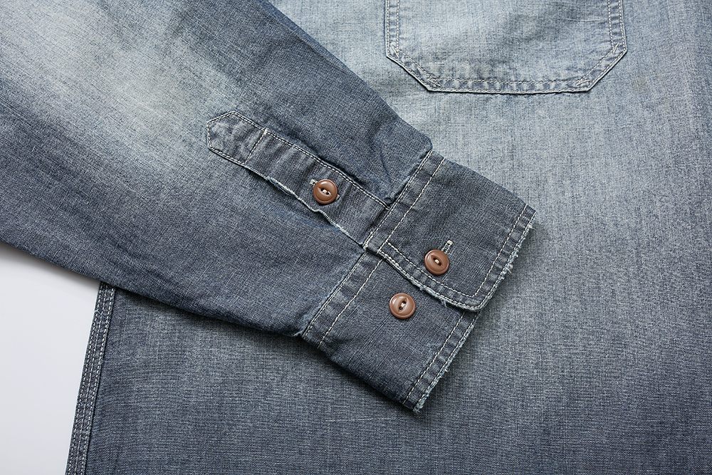 672#MADNESS 做旧破洞牛仔衬衫 外套 长袖 秋冬季 休闲 男女同款 蓝色