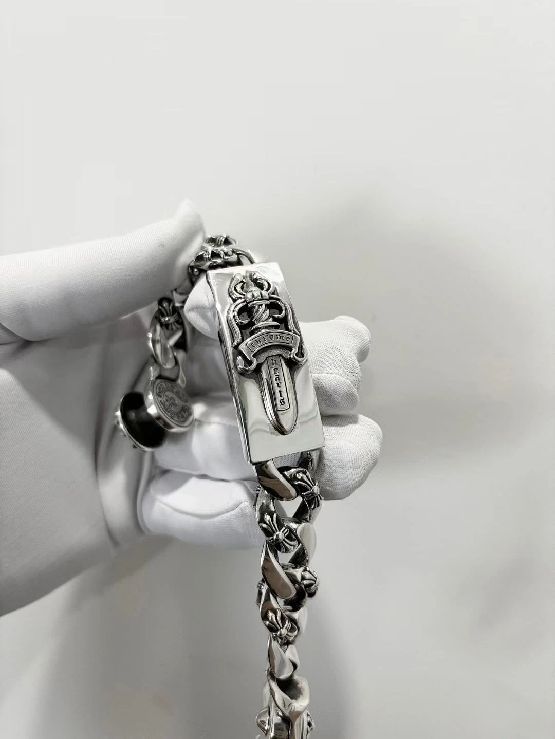 Chrome Hearts  CH克罗心 925银  大宝剑 十字架 扣粗 欧美朋克 粗手链 手 链 