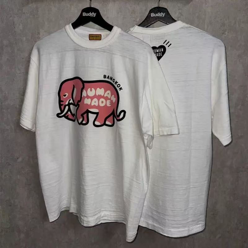 HUMAN MADE HM 泰国 竹节棉 印花 黑色 白色 圆领 短袖 T恤 男女同款  黑色 白色