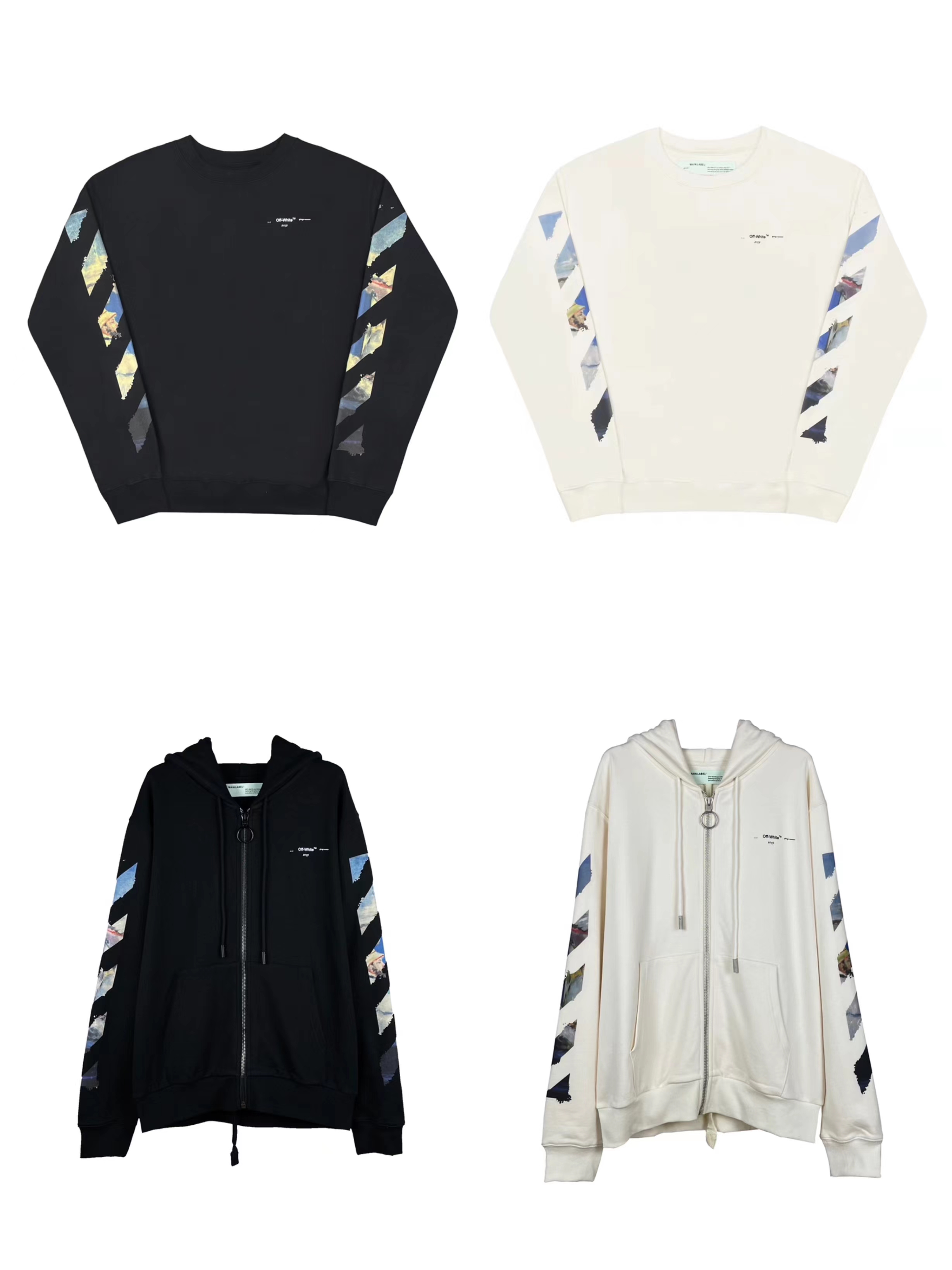  OFF-White OW  圆领 拉链   印花  运动 长袖 连帽 外套夹克 秋冬季 拉链 卫衣 黑色  白色