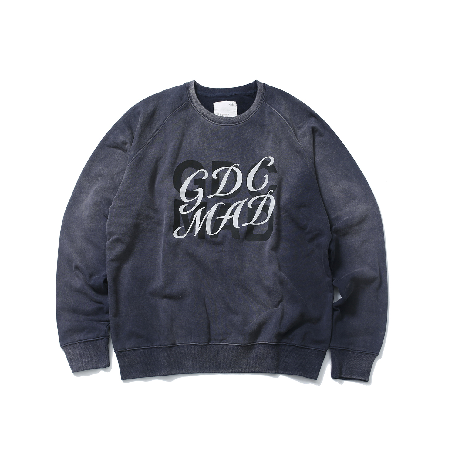 MADNESS 宽松防风 做旧洗水圆领 卫衣 蓝色