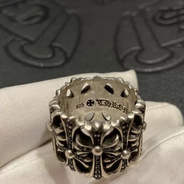 【正确版】925银  Chrome Hearts  CH 克罗心 戒指 墓葬黑钻  经典款 男女同款情侣对戒 