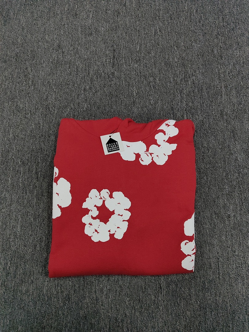 Denim Tears DT 木棉花 花环 图案 发泡  连帽卫衣 红色- B0 