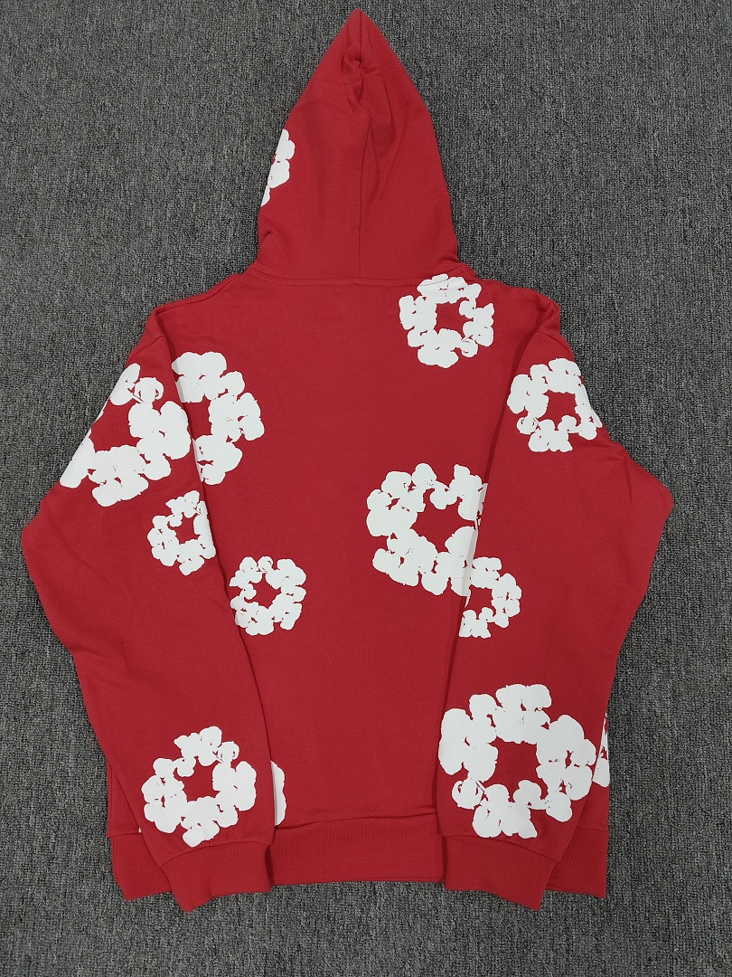 Denim Tears DT 木棉花 花环 图案 发泡  连帽卫衣 红色- B0 