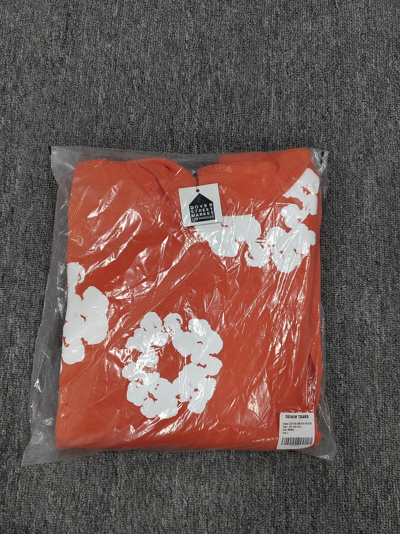 Denim Tears DT 木棉花 花环 图案 发泡  连帽卫衣 橙色- B0 