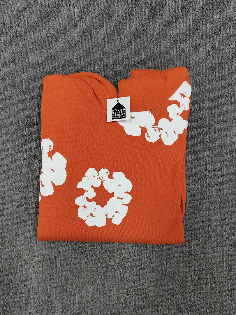 Denim Tears DT 木棉花 花环 图案 发泡  连帽卫衣 橙色- B0 
