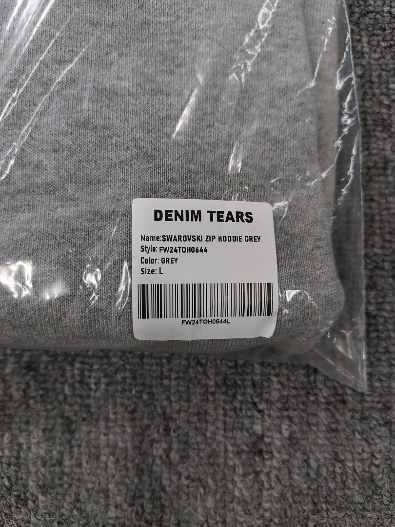 Denim Tears DT 木棉花 花环 图案 发泡  连帽卫衣 灰色水钻-B0