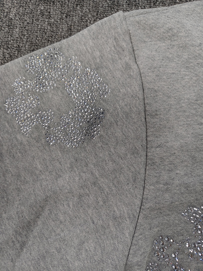 Denim Tears DT 木棉花 花环 图案 发泡  连帽卫衣 灰色水钻-B0