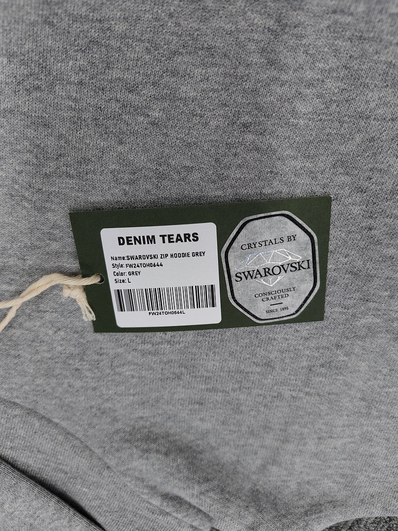 Denim Tears DT 木棉花 花环 图案 发泡  连帽卫衣 灰色水钻-B0