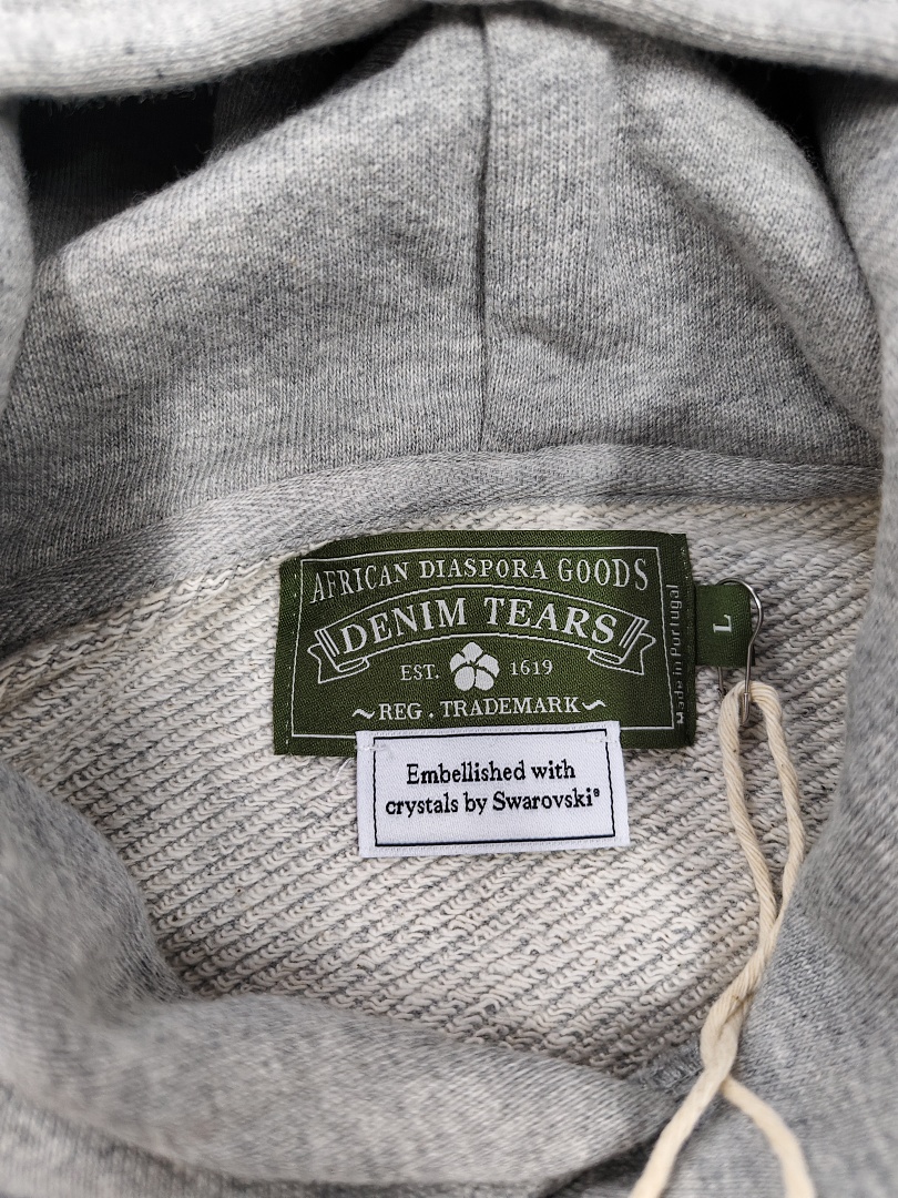 Denim Tears DT 木棉花 花环 图案 发泡  连帽卫衣 灰色水钻-B0