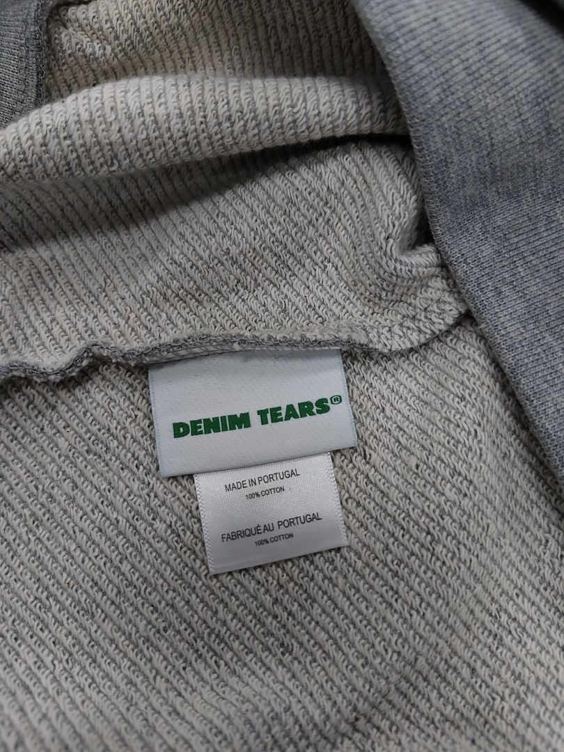 Denim Tears DT 木棉花 花环 图案 发泡  连帽卫衣 灰色水钻-B0