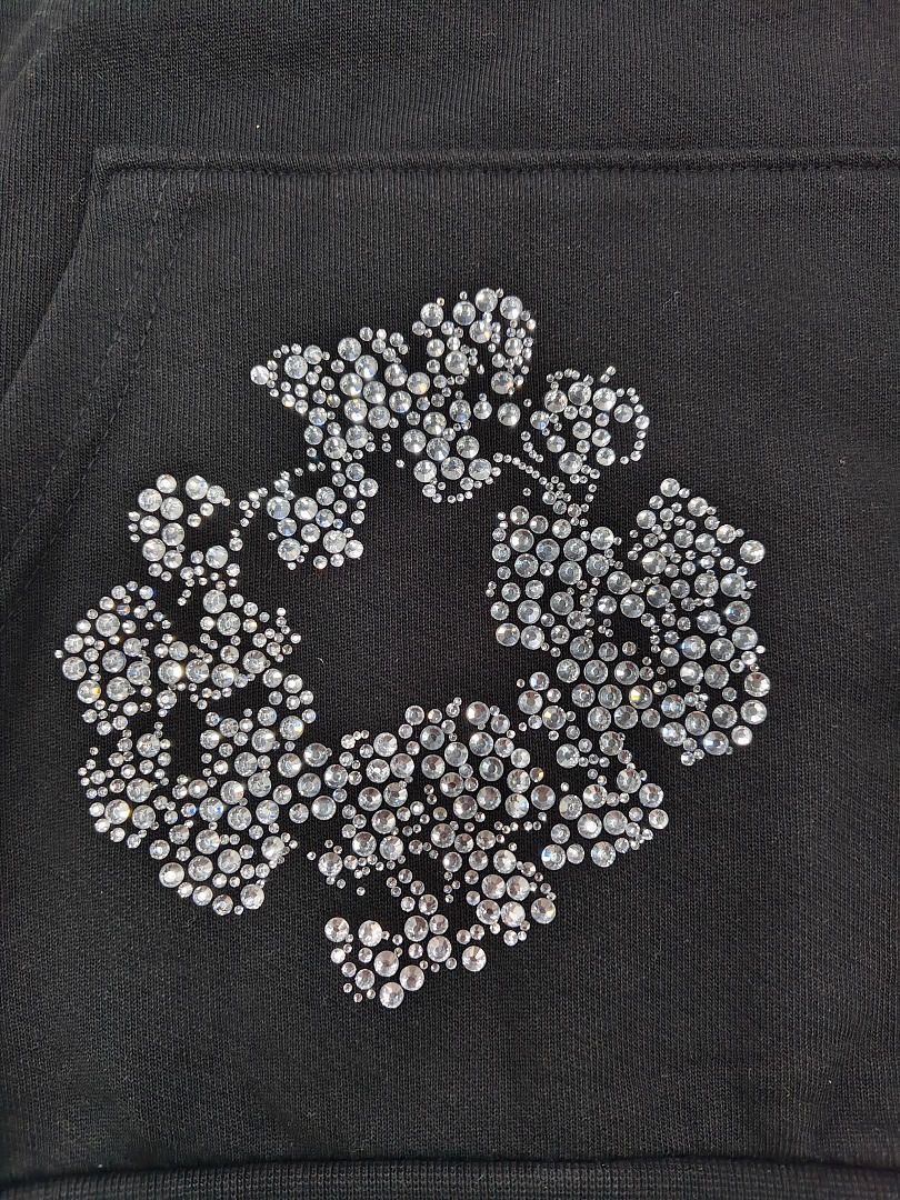 Denim Tears DT 木棉花 花环 图案 发泡  连帽卫衣 黑色水钻-B0