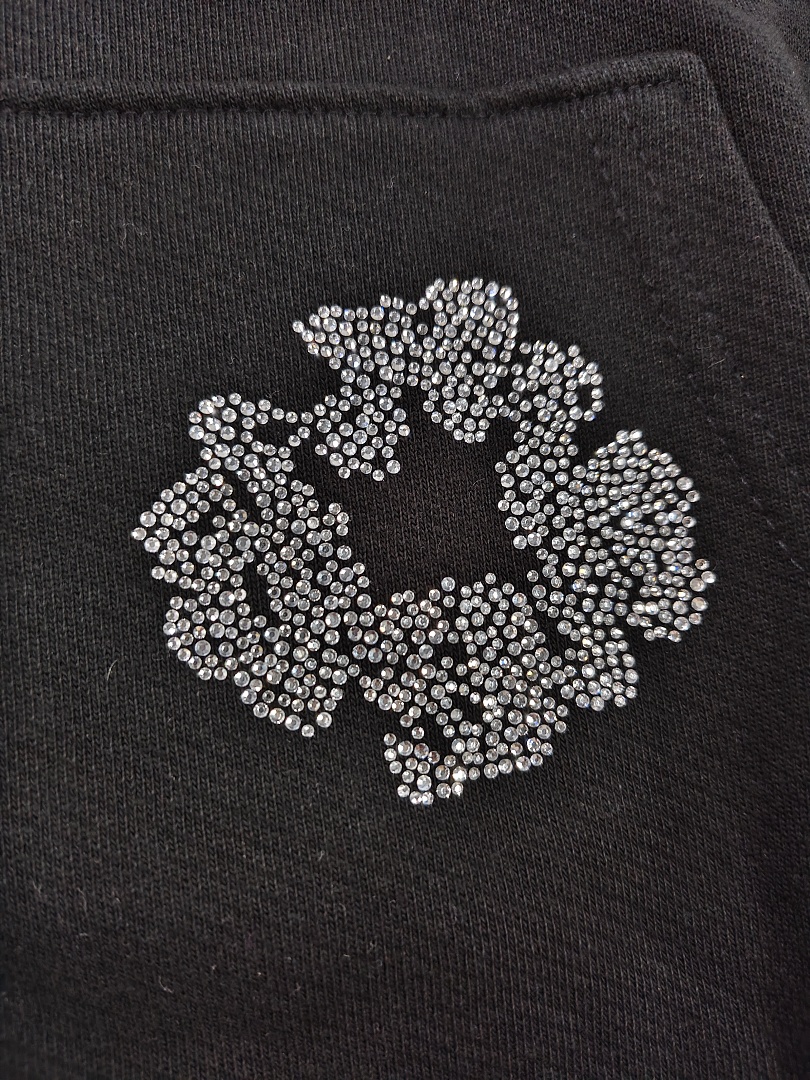 Denim Tears DT 木棉花 花环 图案 发泡  连帽卫衣 黑色水钻-B0