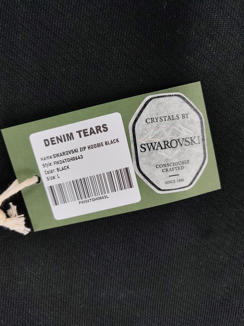 Denim Tears DT 木棉花 花环 图案 发泡  连帽卫衣 黑色水钻-B0