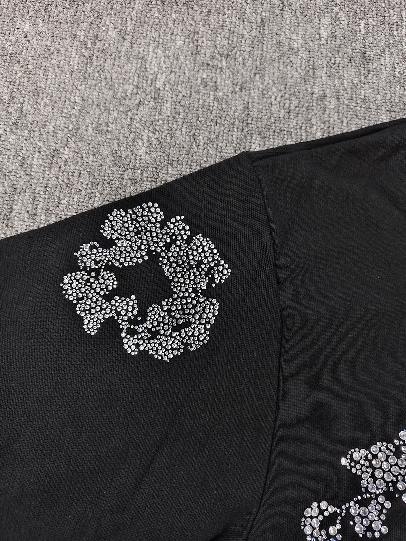 Denim Tears DT 木棉花 花环 图案 发泡  连帽卫衣 黑色水钻-B0