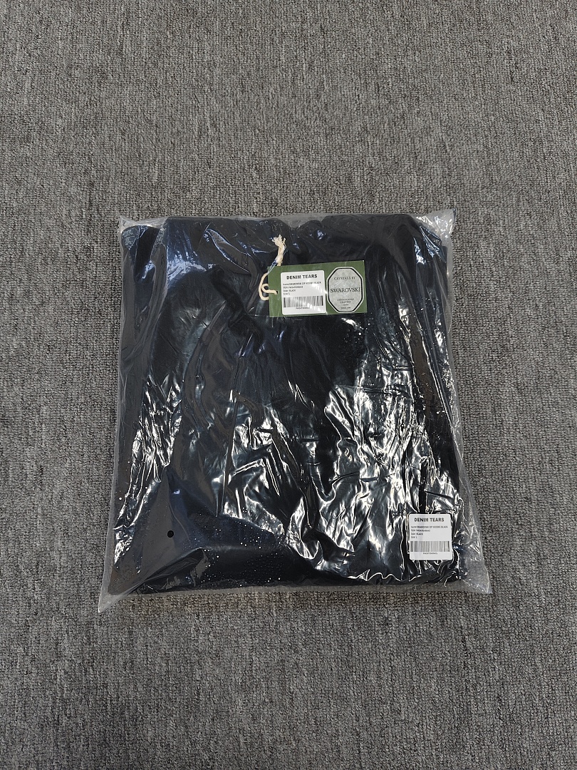 Denim Tears DT 木棉花 花环 图案 发泡  连帽卫衣 黑色 黑水钻-B0