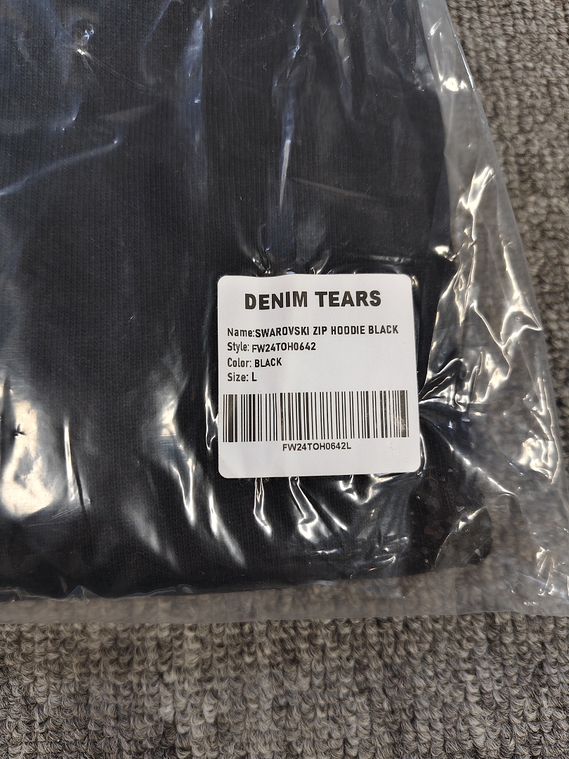 Denim Tears DT 木棉花 花环 图案 发泡  连帽卫衣 黑色 黑水钻-B0