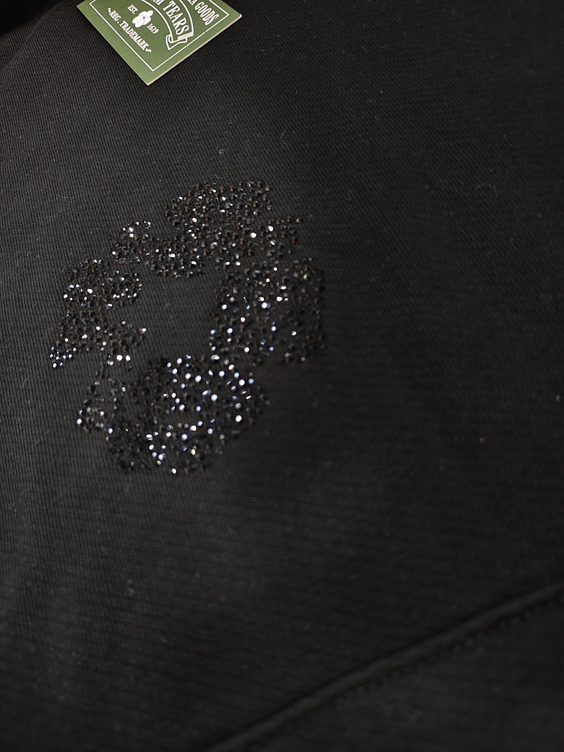 Denim Tears DT 木棉花 花环 图案 发泡  连帽卫衣 黑色 黑水钻-B0