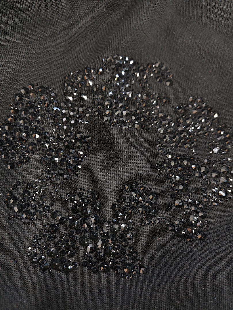 Denim Tears DT 木棉花 花环 图案 发泡  连帽卫衣 黑色 黑水钻-B0