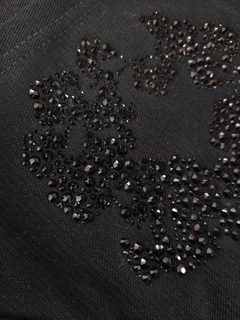 Denim Tears DT 木棉花 花环 图案 发泡  连帽卫衣 黑色 黑水钻-B0
