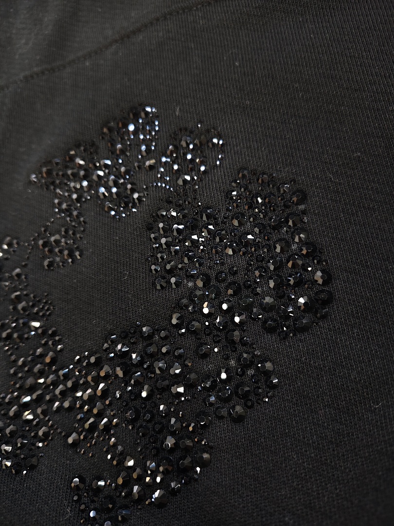 Denim Tears DT 木棉花 花环 图案 发泡  连帽卫衣 黑色 黑水钻-B0