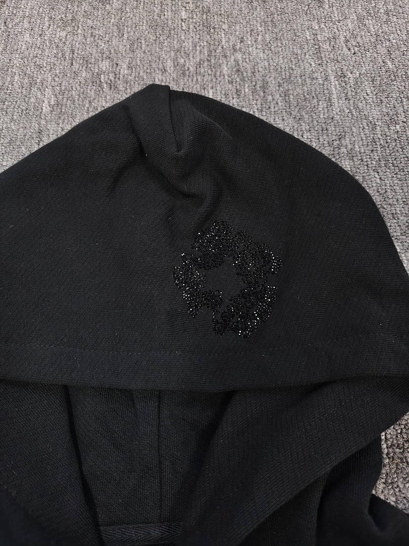 Denim Tears DT 木棉花 花环 图案 发泡  连帽卫衣 黑色 黑水钻-B0