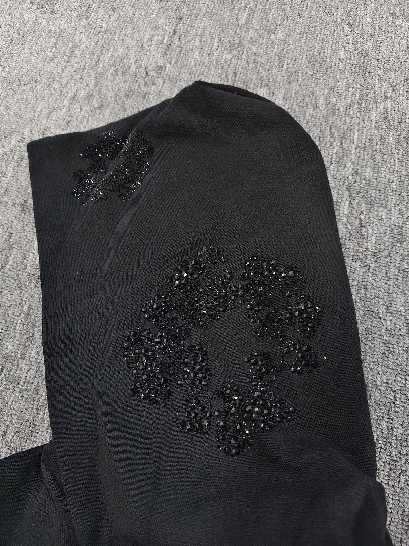 Denim Tears DT 木棉花 花环 图案 发泡  连帽卫衣 黑色 黑水钻-B0
