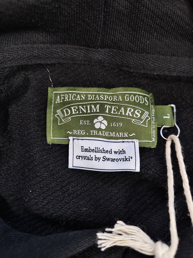 Denim Tears DT 木棉花 花环 图案 发泡  连帽卫衣 黑色 黑水钻-B0