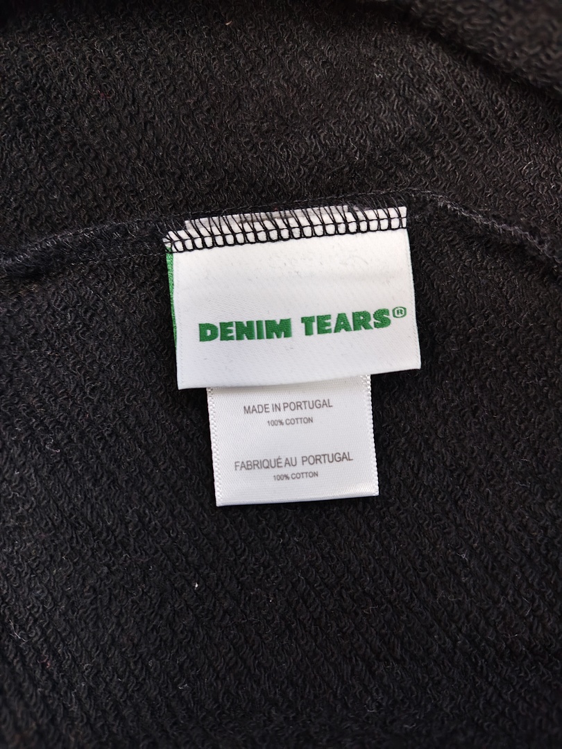 Denim Tears DT 木棉花 花环 图案 发泡  连帽卫衣 黑色 黑水钻-B0